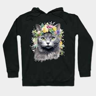 British Shorthair Cat Flowers Water Color Cat Mom Mother's Day Gift Hoodie